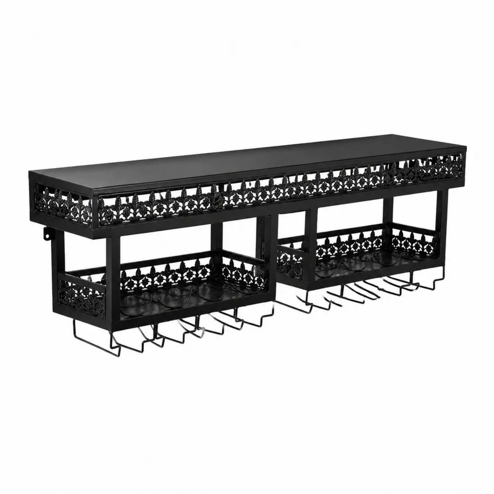 Scaffale Portabottiglie da Parete in Metallo Nero 8