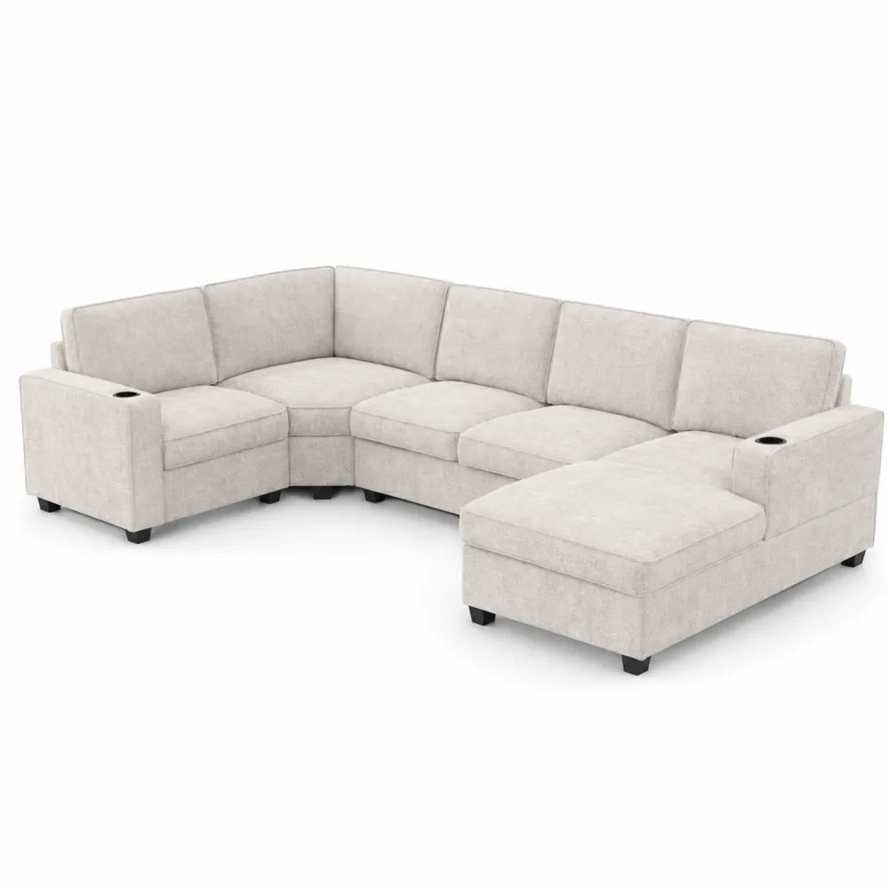 Divano angolare in tessuto con chaise longue e port