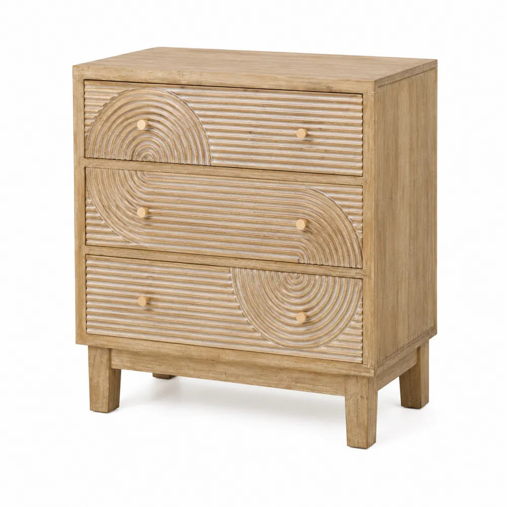 Cassettiera in Legno Massello con Motivi Geometrici a