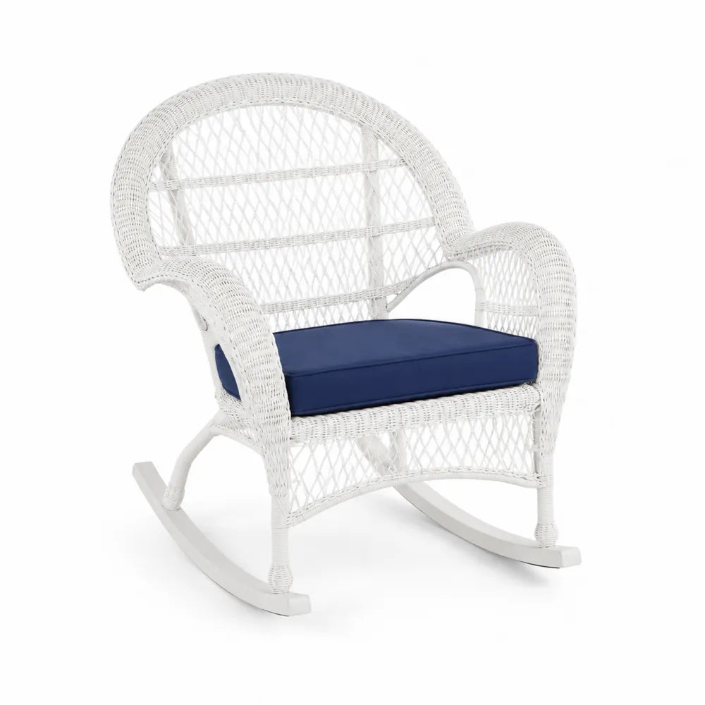 Sedia a dondolo in rattan bianco con c