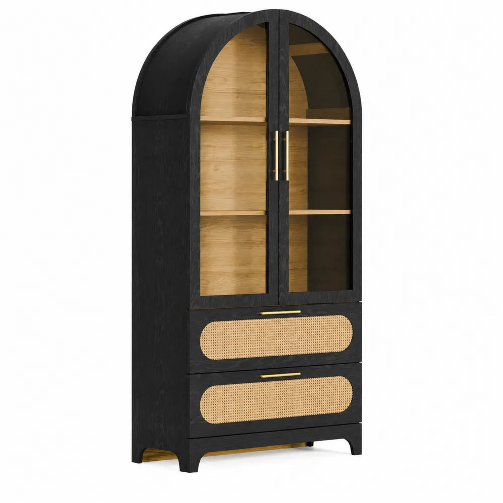 Credenza in Legno con Ante in Vetro e Cassetti