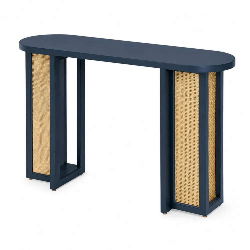 Consolle in Legno e Rattan Blu